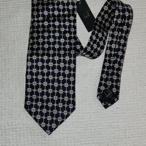 NWT, Alfred Dunhill London Geometric Print silk neck tie.